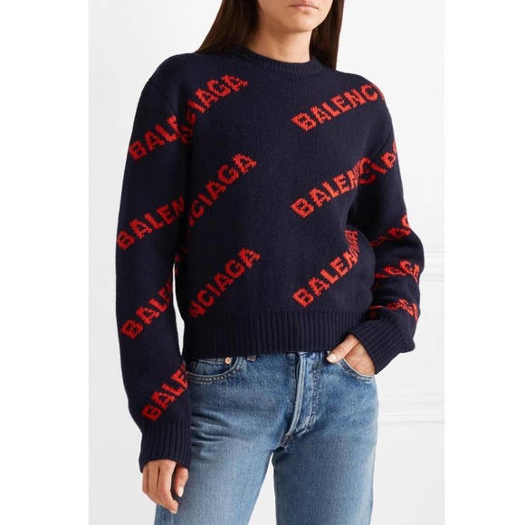 BALENCIAGA logo intarsia wool blend sweater - Picture 3 of 5